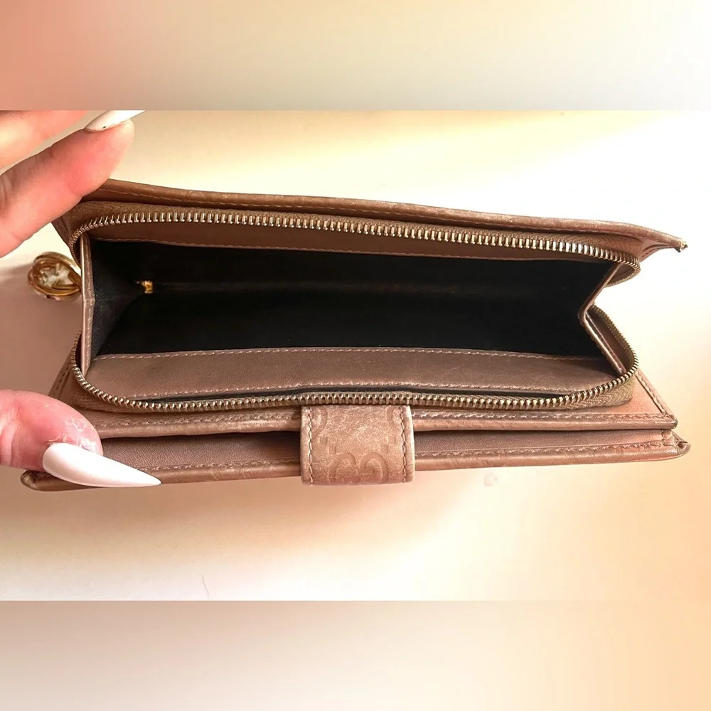 Gucci Guccissima GG Rose Gold Long Bifold Continental Wallet Zip Snap Shima